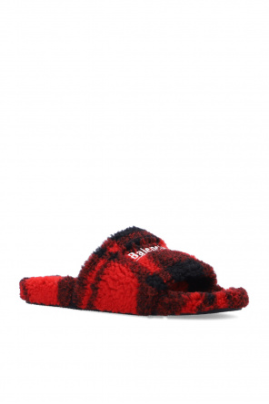 SchaferandweinerShops Ghana - Red 'Furry' slides Balenciaga